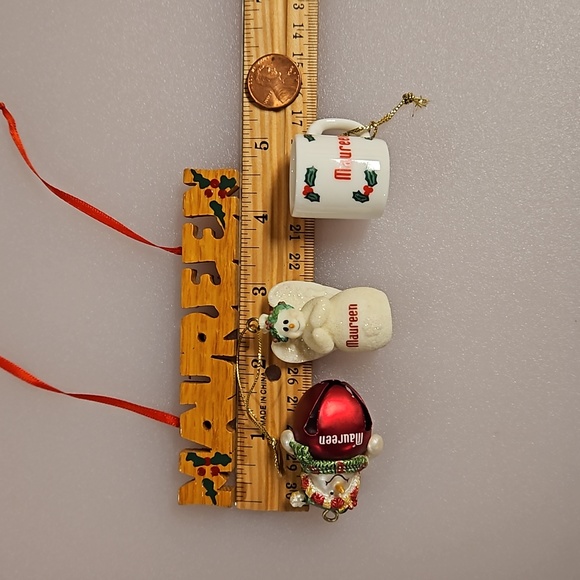 Lot of 4 'Maureen' ornaments angel bell miniature mug carved wood name EUC - Picture 3 of 10